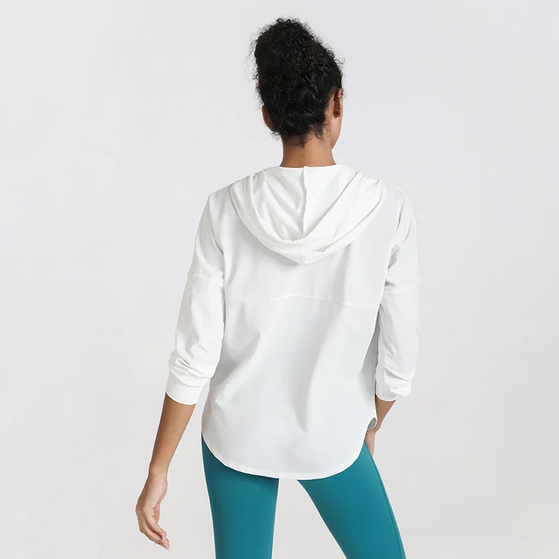 Solid Color Women Sport Long Sleeve Ziphooded Cardigan Casual Yoga Wear Coat Fitness Top Comprehensive Training Sun Protection