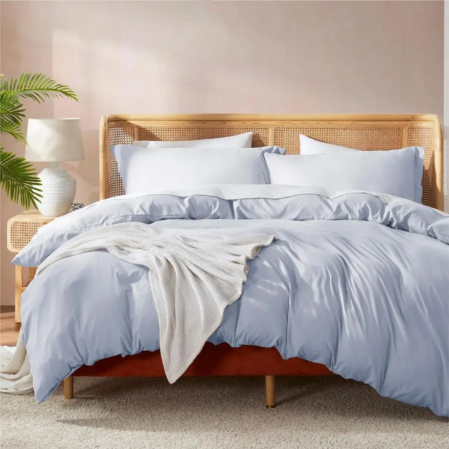 

Ice Blue Duvet Cover King Size Soft Double Brushed King Duvet Cover Set, 3 Piece, with Button Closure, 1 Duvet Cover 104x90 inch