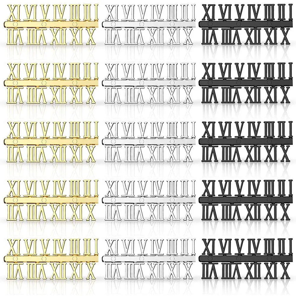 15 Pieces Clock Numerals Kit DIY Digital Clock Numbers Clock Hands Replacement Parts Clock Accessories (Roman Numerals)