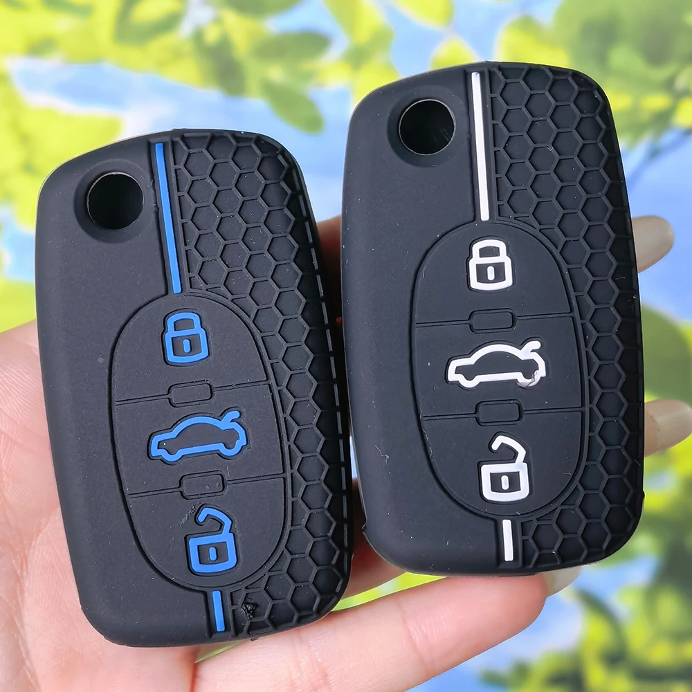 Honeycomb Racing Stripe Silicone 3 Buttons Flip Car Key Fob Cover For Audi A1 A6 C5 B6 A4 B5 TT 8N A2 A3 A6 A8 Quattro