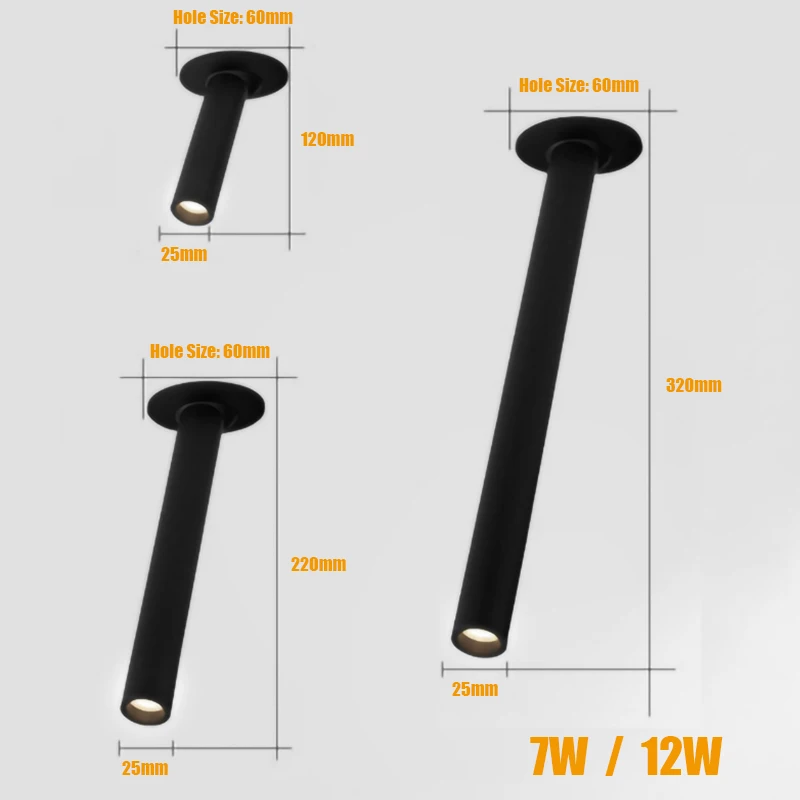 Dimmable Long Tube Ceiling Light Recessed LED Spotlight 7W 12W Rotating COB Downlight For Kitchen Bedroom TV Background Lighting