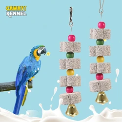 Bird Cage Toy Mineral Molar Stone Chewing Toy Flower Shape Hanging Type with Bells Sounding Toy for Parrot Bird Accessories