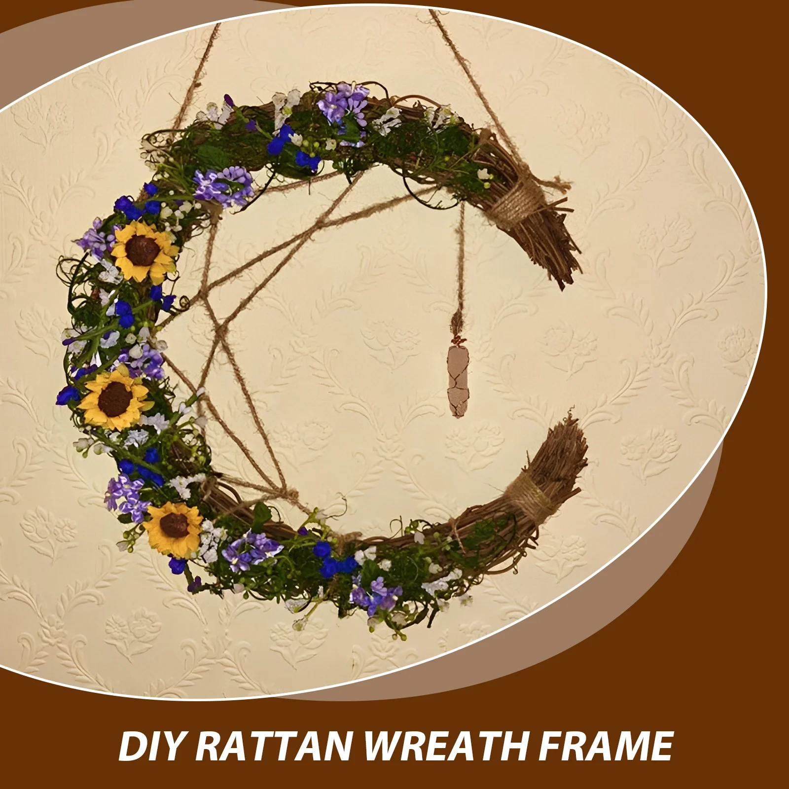 

2Pcs DIY Moon Shaped Natural Rattan Wreath Frame Vine Branch Hoop for Christmas Decoration Home Wall Hanging Craft Supplies