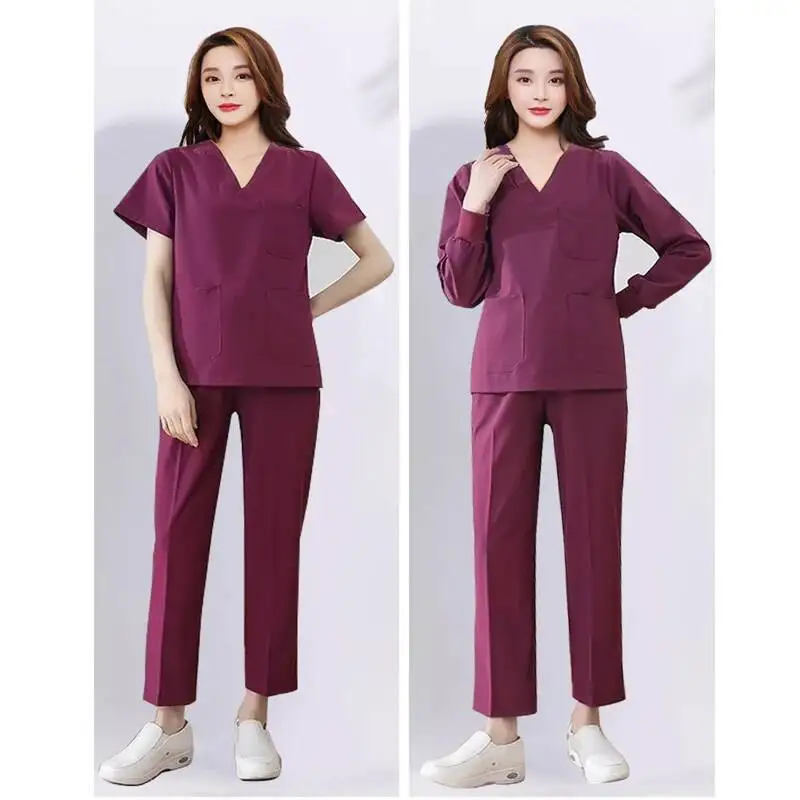 

Новый хирургический халат из чистого хлопка для женщин и мужчин, медицинская униформа стоматолога, аксессуары для клиники для медсестры, рабочий костюм, цветной топ и брюки