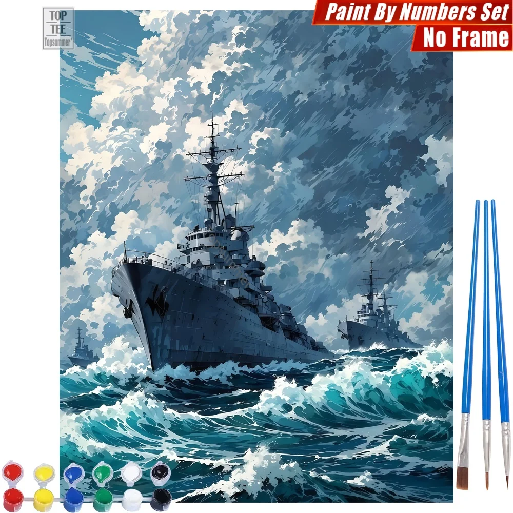 

Giant Warship Sailing DIY Digital Oil Painting Kit - Giant Warship Sea Wall Art Home Decor Father'S Day Gift For Husband