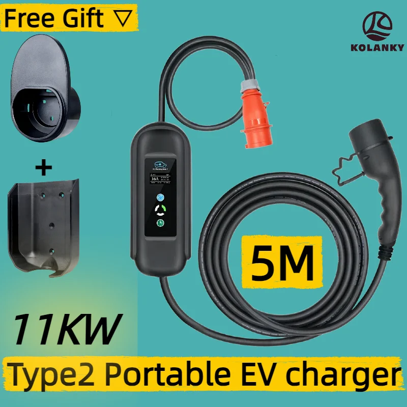 

Kolanky Портативное зарядное устройство для электромобилей 11 кВт 16 А Type2 IEC62196-2 EVSE Зарядное устройство WallBox для электромобилей PHEV Автомобильное зарядное устройство CEE Красная вилка 5 м