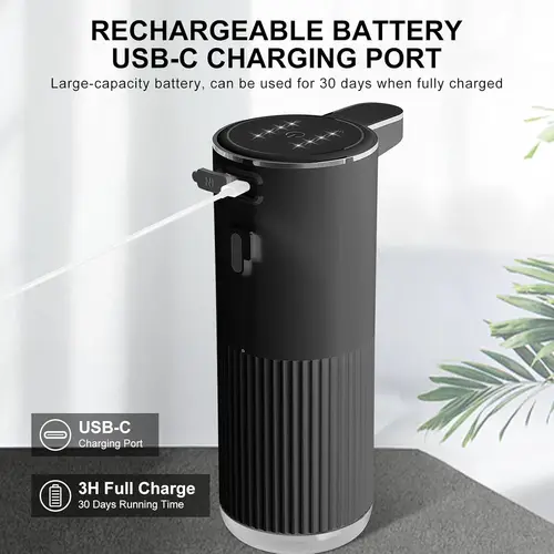 Imagen 2 del producto Dispensador de jabón de cocina con sentido automático, eléctrico, inteligente, recargable, ajustable, resistente al agua, IPX5, 360ML