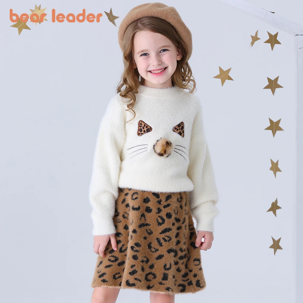 Bear Leader Girls Dress New Brand Princess Dress Cartoon Sweater+ A-Line Dress Girls Dresses Cute Kids Children Clothing 2pcs