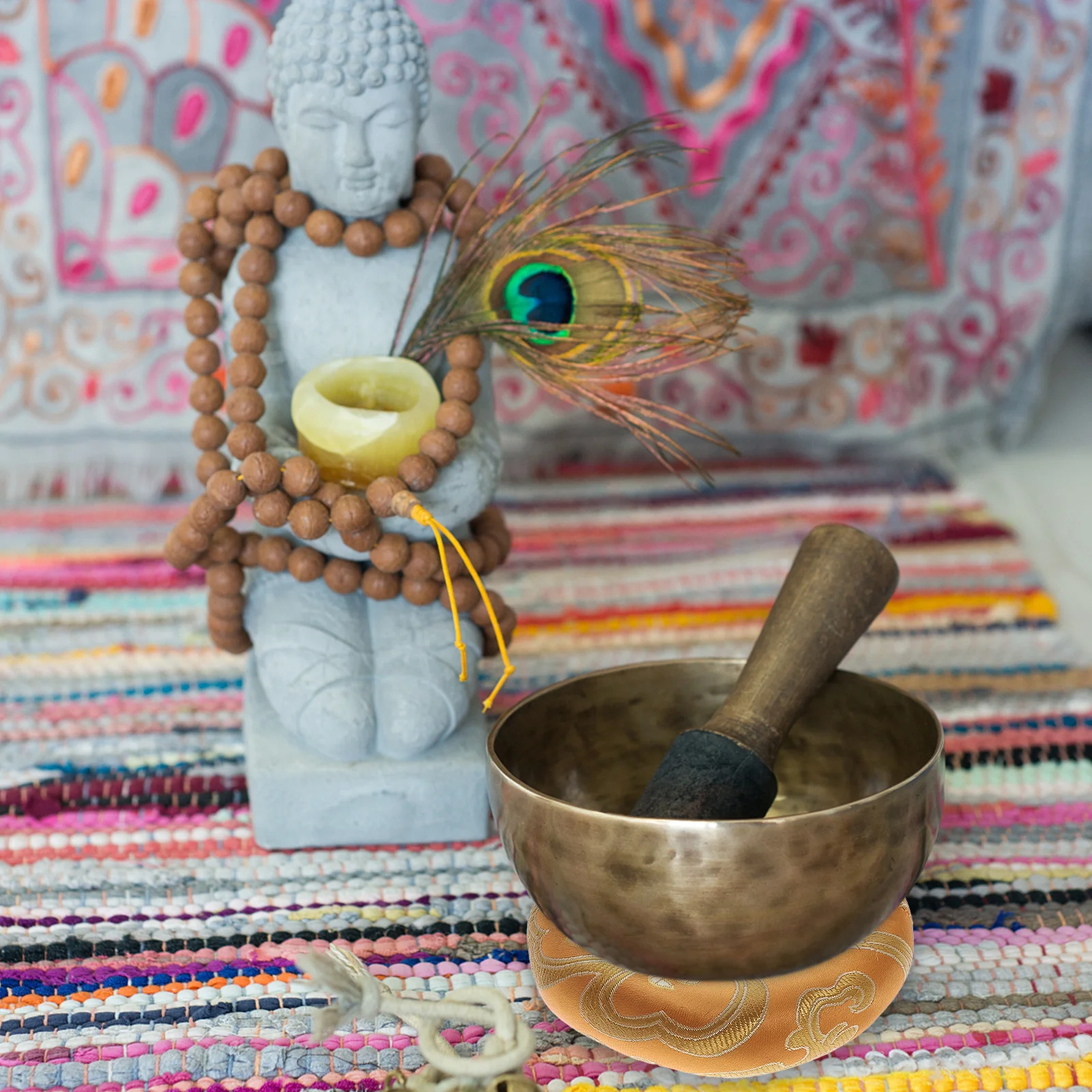 

TOPPERFUN 2Pcs 3.15In Silk Brocade Singing Bowl Cushion Pad for Sound Healing Meditation Pillow Cotton Filled