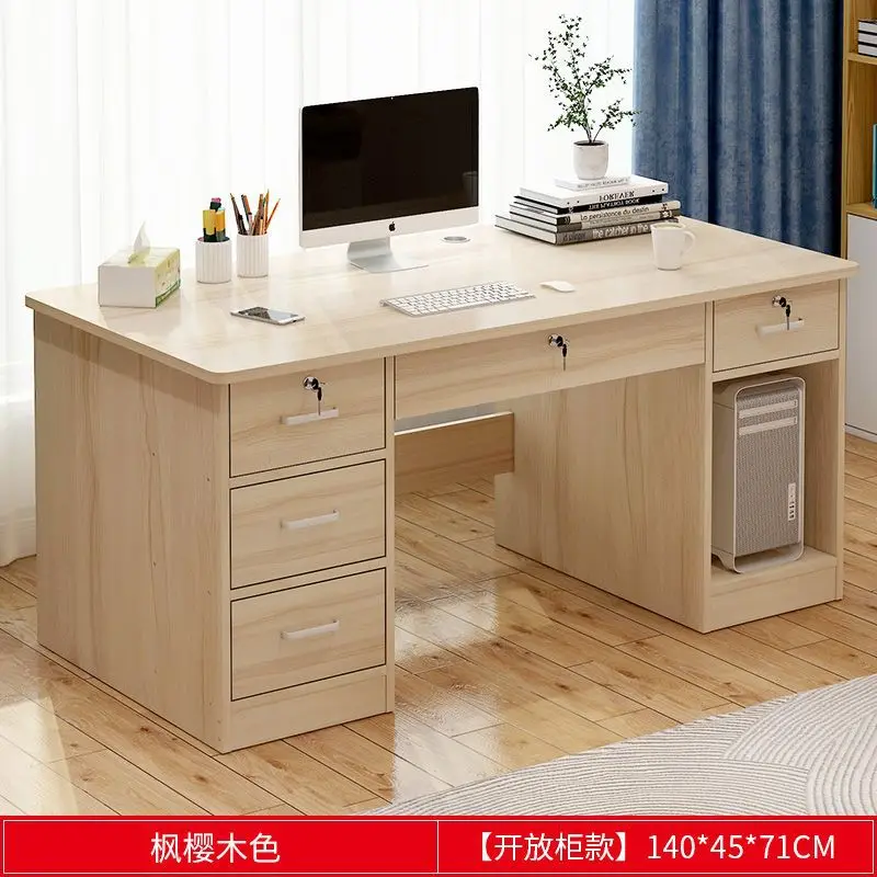#Dark Walnut Wooden Computer Desk with Lockable Drawers Home Office & Commercial Use Storage Cabinet Workstation