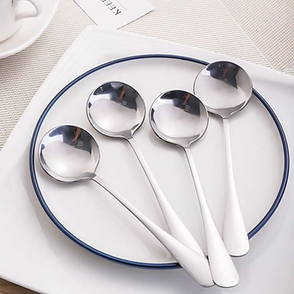 1PCS 17cm Stainless Steel Round Soup Spoons Coffee Stirring Spoon Tableware Dessert Spoon Dishwasher Safe Kitchen Tool