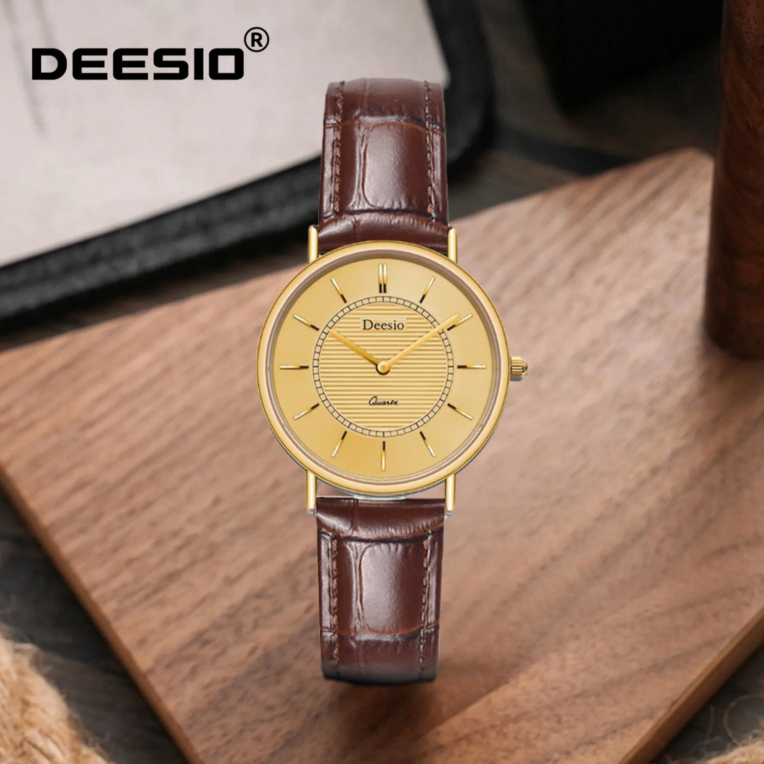 Deesio Imported Quartz Movement Watch Couple Watches Fashionable, Simple and Durable Stainless Steel Waterproof Leather Strap
