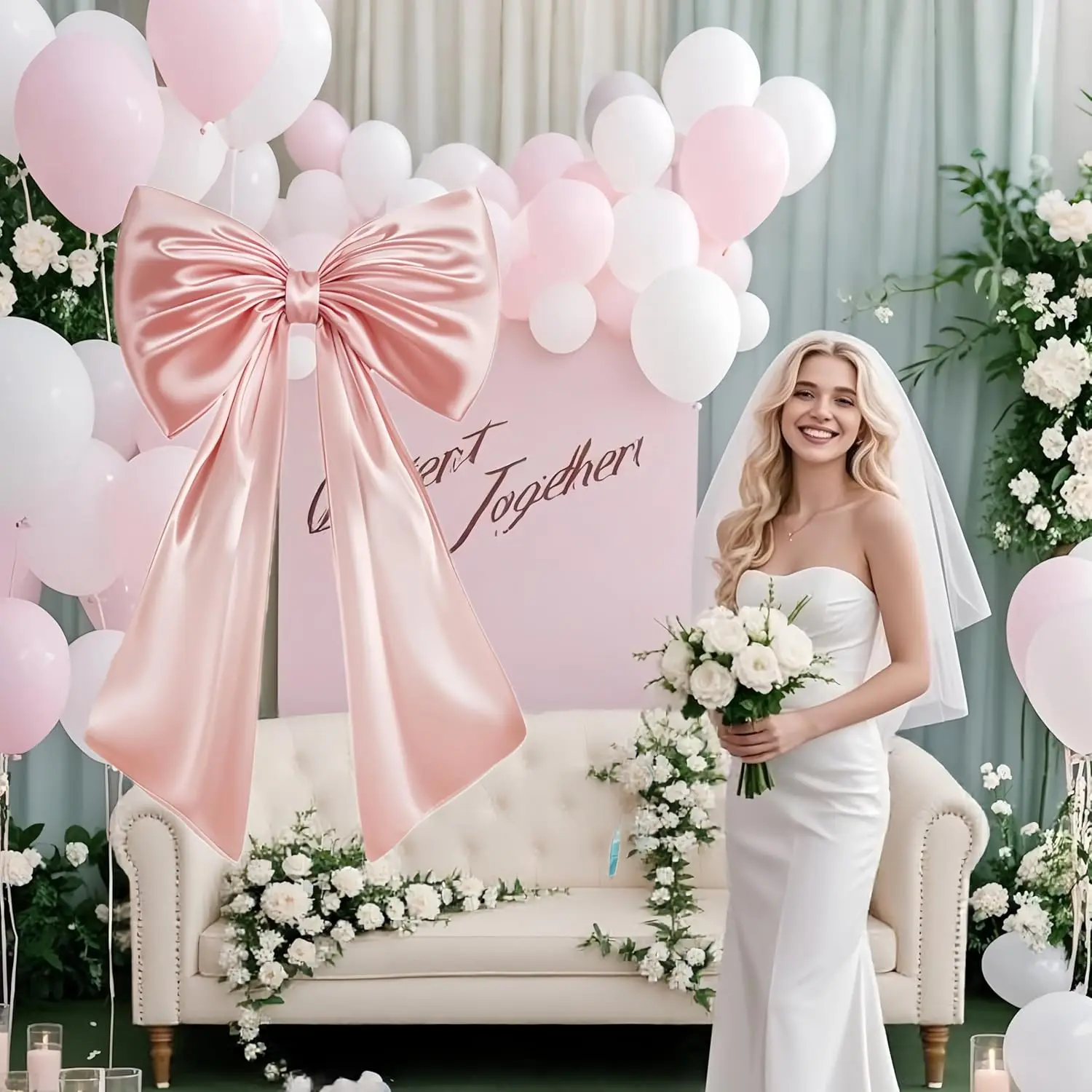 Große rosa 40x24 Zoll Satinband-Schleife für Geburtstags-Coquette-Raumdekoration, riesige pastellrosa Wanddekoration zum Aufhängen für Ballerina-Mädchen – Detail 9