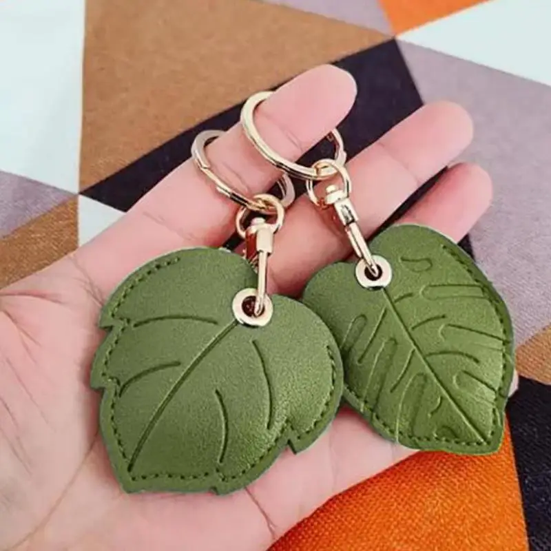1pc Leather Keychain Holder Case for Apple AirTag Cute Protective Cover Keychain Ring Anti-Scratch Finder GPS Tracker Case