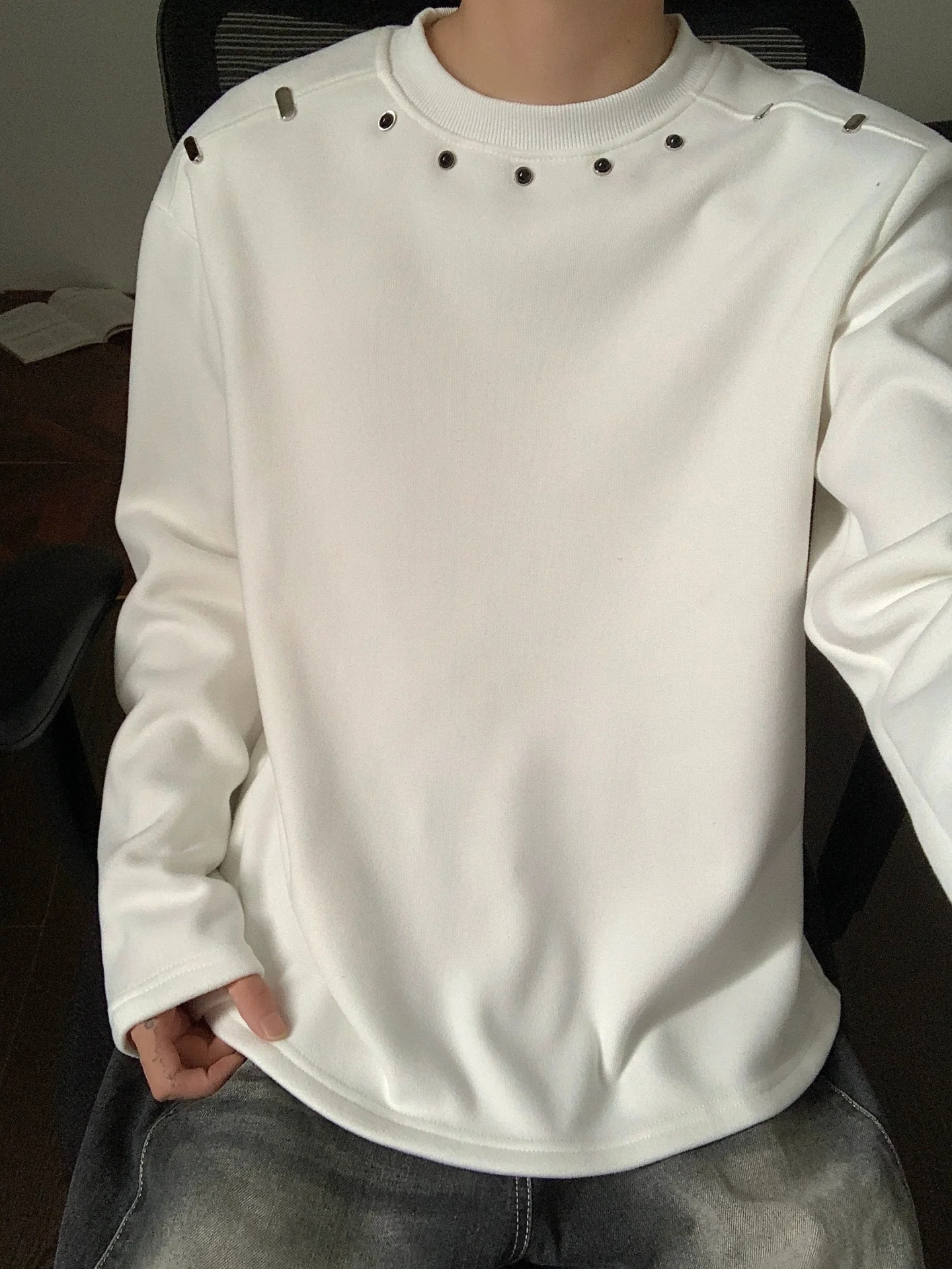 Metallic Long Sleeve T-Shirt Men's American Simple High-End round Neck Casual Sport Top Decomposition Design Youth Fashion