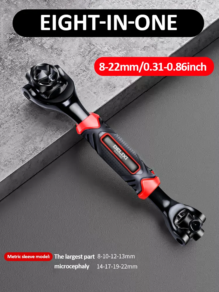 

DELIXI ELECTRIC Торцевой ключ 8 в 1/52 в 1, вращающаяся на 360 градусов головка, ручной гаечный ключ, резиновая ручка, для ремонта дома и автомобиля