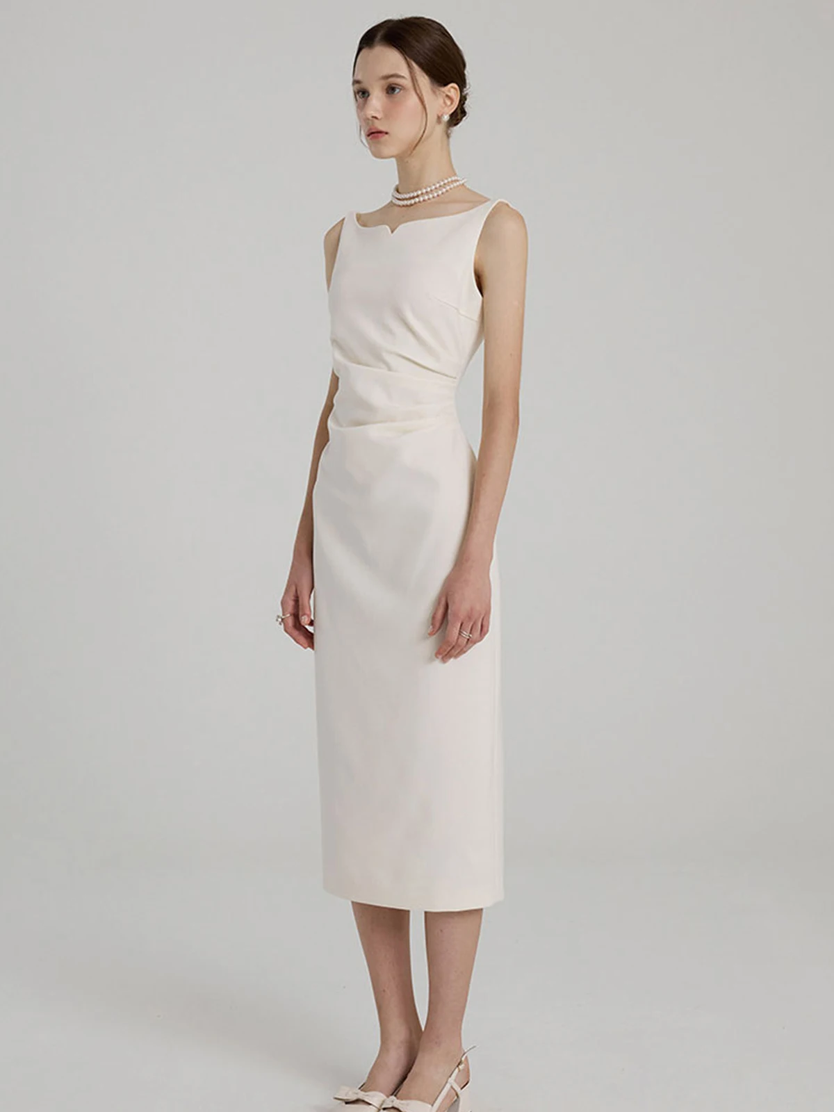 

Elegant Wool Blend Casual Dress Vest Spring Summer Autumn Commute Simple Design Pleated Daily Dress Vest Skirt for Women