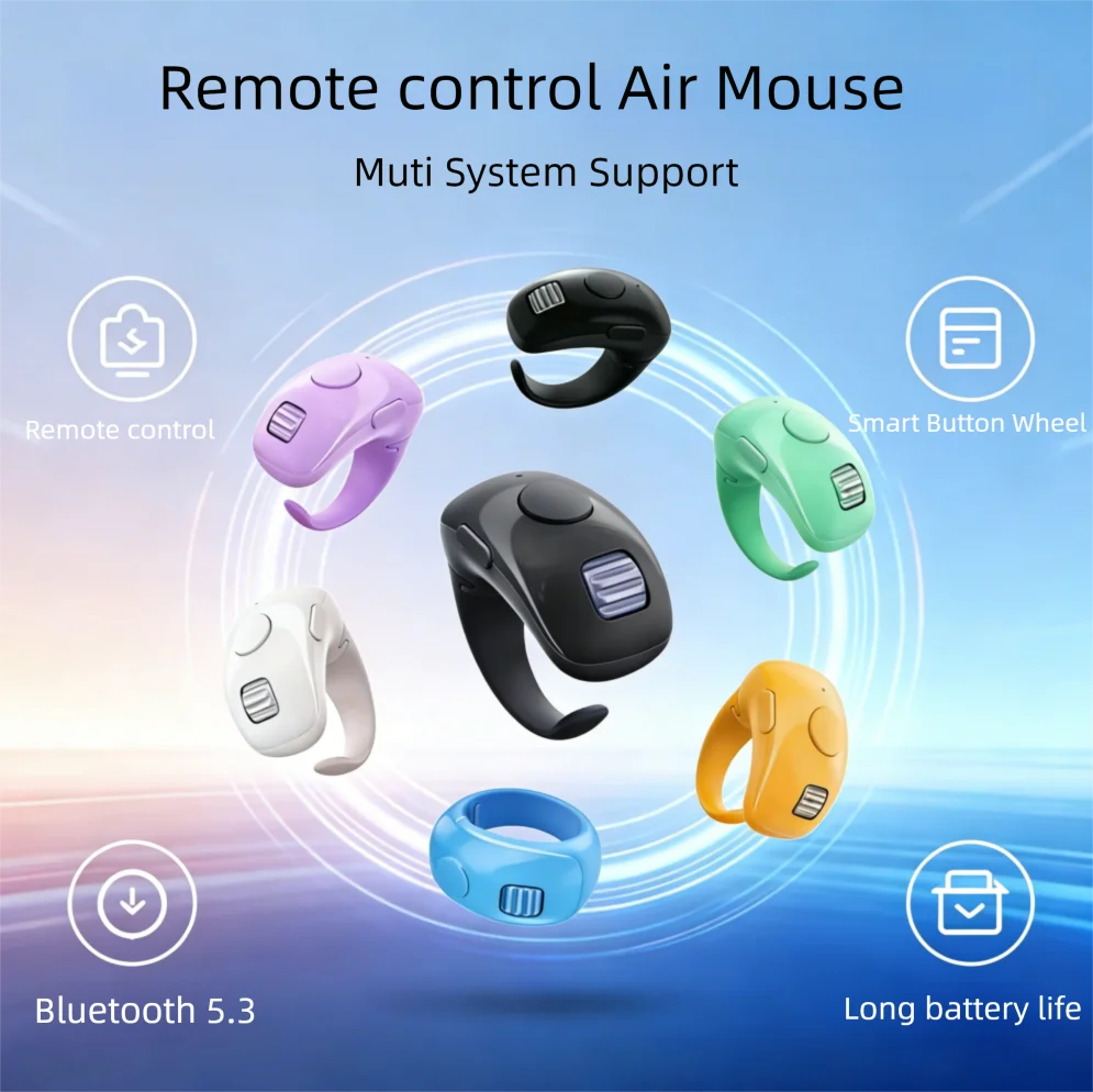 

Wireless Bluetooth 5.3 Ring Finger Air Mouse Smart Button Wheel Remote Control Selfie Video Browsing Page Turner For IOS Android