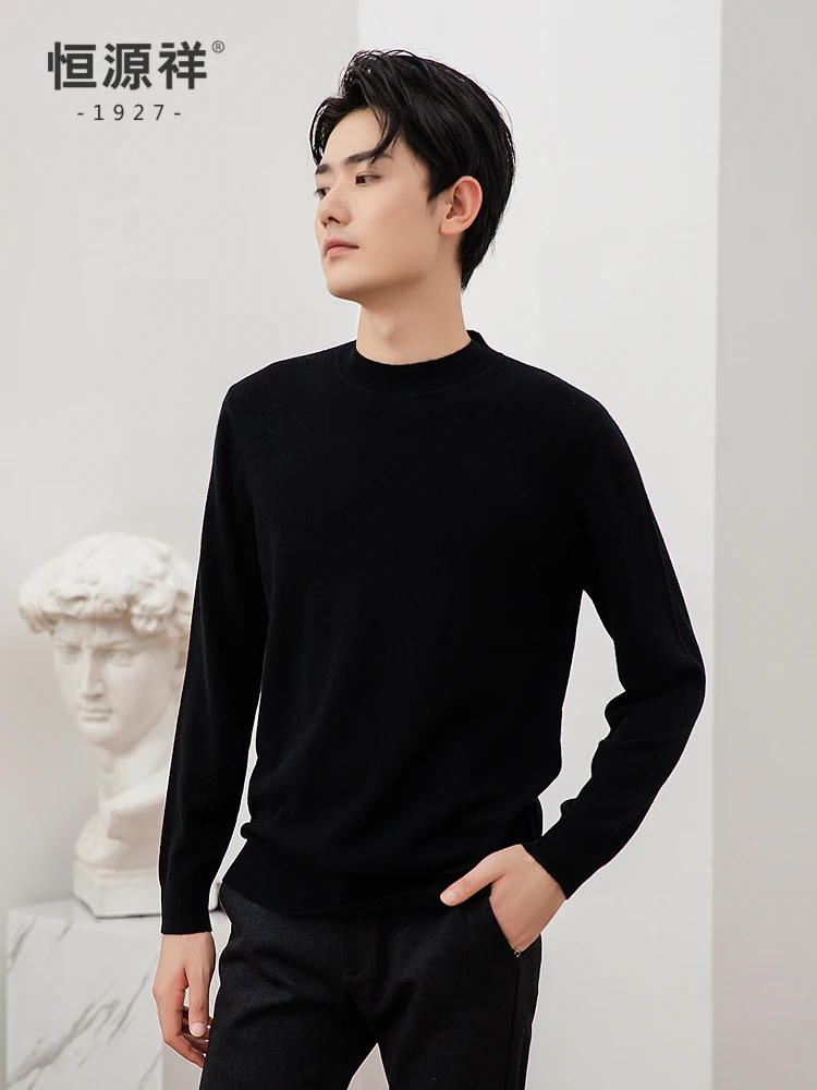 Warm Woolen Knitted Sweater for Men Half High Collar Long Sleeve Basic Style Spring Autumn New Arrival  Color Base Layer