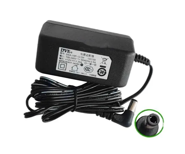 Power Adapter DSA-15P-12, 12V 1.25A, Barrel 5.5/2.5mm, US 2-Pin Plug