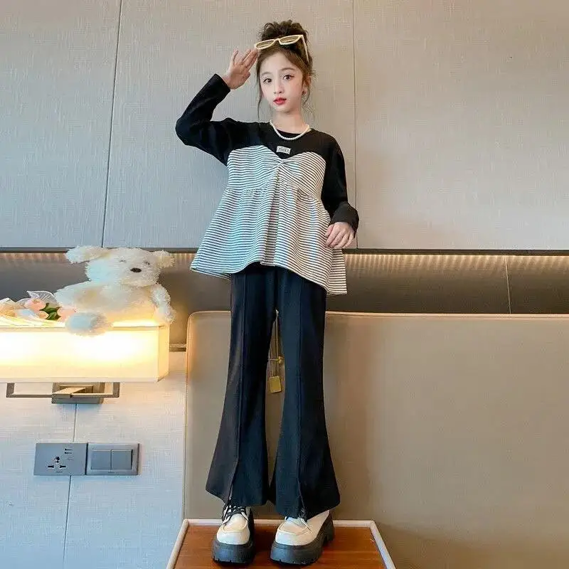 

Kawaii модный спортивный костюм для девочек, комплект со штанами, студенческий весенне-осенний повседневный пуловер с героями мультфильмов, топы, комплект из 2 предметов, детская одежда