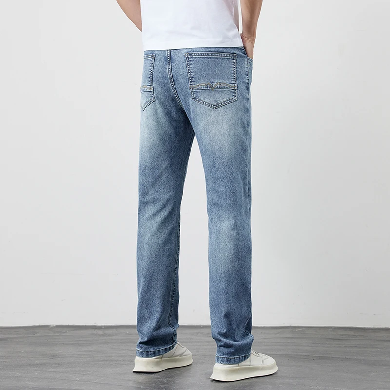 2025 nouveaux hommes décontracté longs jeans classique hommes jambe droite denim pantalon à jambes larges lâche décontracté rétro lavé denim pantalon