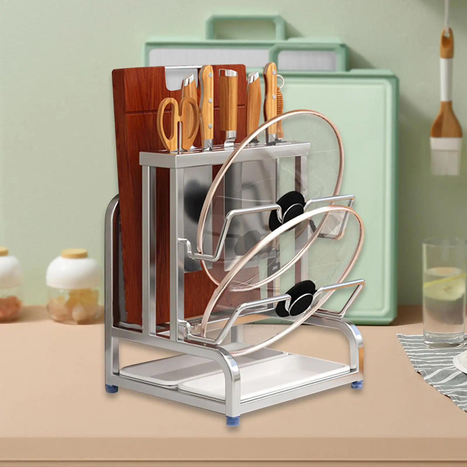 Cutting Boards Knife Organizer Pot Pan Lid Holder, 3 in 1 for Counter Kitchen Rack,Kitchen Utensils Holder for Kitchen