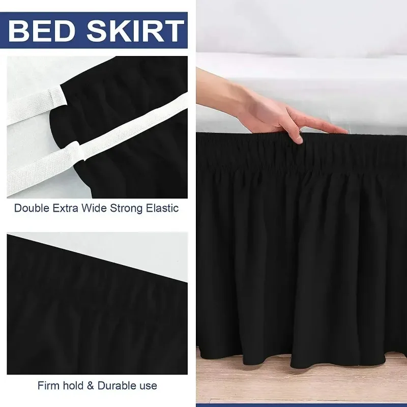 Spring Elastic All-Wrap Around Bed Skirt Soft Breathable Anti-Wrinkle Fade Resistant Dust Ruffle Bed Cover for Home Hotel Decor