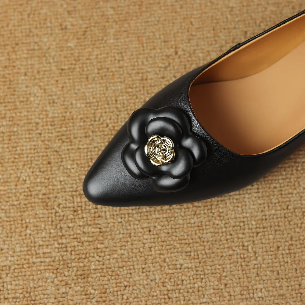 【JOCHEBED Hu】luxury women's Genuine Leather shoes For Ladies Mid Heels flower Buckle 3cm Star Style Ladies Shoes 34-40 image 3