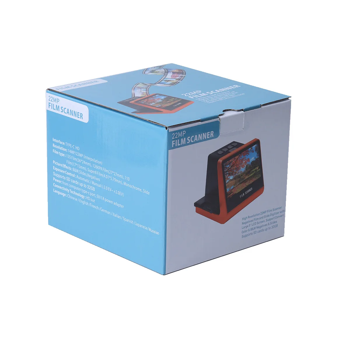 Digital Film Slide Scanner Converts 35mm/135 Film/126KPK /110 Film/Super8 Film Scanner Support SD Card with 5 inch Screen