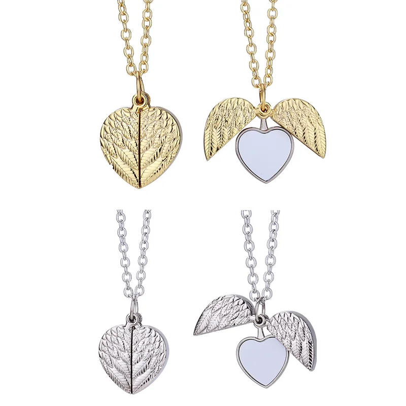 Fashion Necklaces With Angel Wing Heart Pendants Sublimation Blank Necklaces Creative Gifts For Transfer Print Phone Name