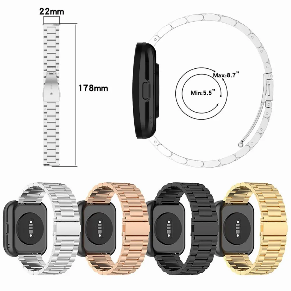 

1 Pcs 22MM Watch Strap Stainless Steel for Amazfit Huawei Honor Garmin Watch Accessories Three Bead Solid Strap Watchband