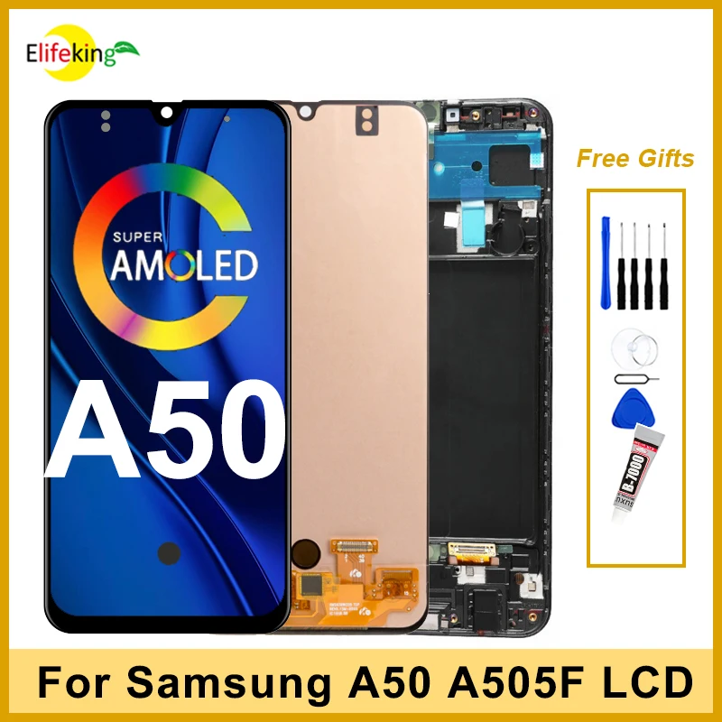 

OLED ЖК-дисплей 6,0 дюйма для Samsung Galaxy A50 A505F, дисплей SM-A505FN/DS A505F/DS A505, сменный сенсорный экран с дигитайзером и рамкой