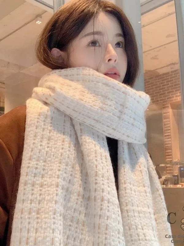 Echarpe-chale-doux-en-tissu-tisse-pour-femme-polyvalente-haut-de-gamme-chaude-protection-du-cou-design-a-carreaux-double-face-tendance-pour-l'hiver