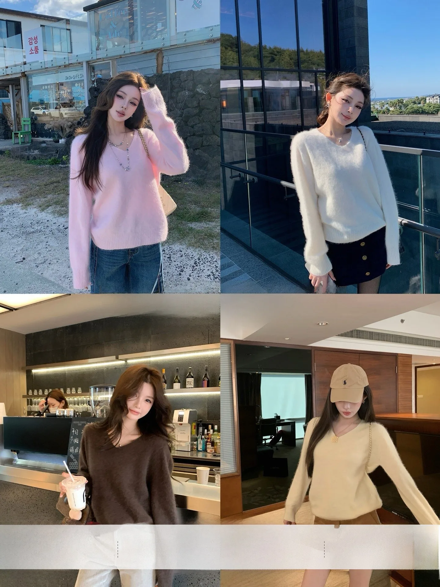 

Soft Warm Pink V-Ne Knitted Sweater Women's Basic Overhead Autumn Winter Woolen irt Commute Sle Loose Fit Daily Wear