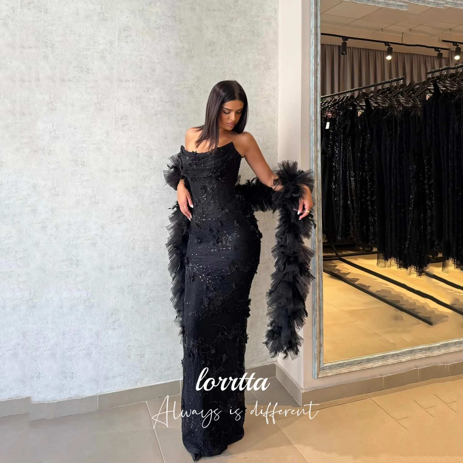 

Lorrtta 3D Flowers Luxurious Women's Evening Dresses for Special Occasions Mermaid Elegant Party Dresses 2025 Customized Black