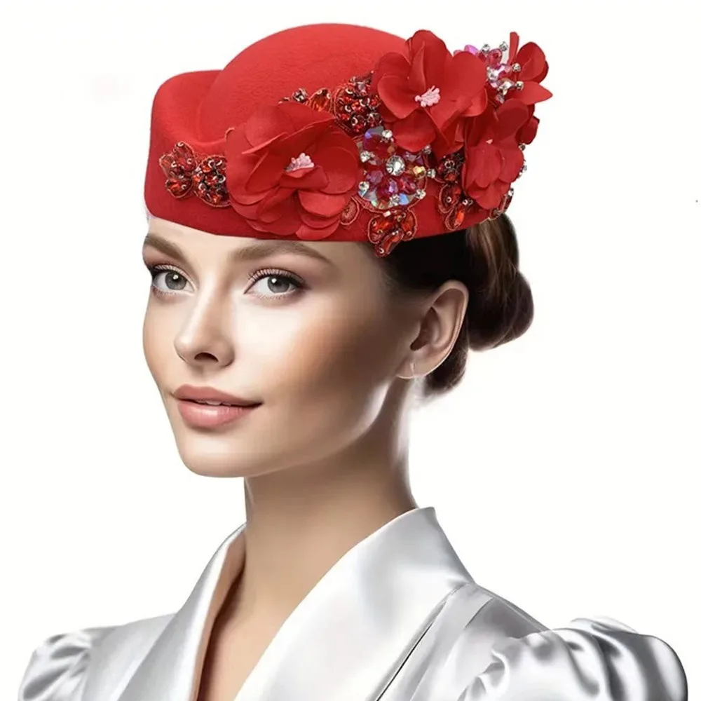 

Fashion Church Derby Fascinator Hat African Casual Tea Party Hat Felt Turban Hat for Women