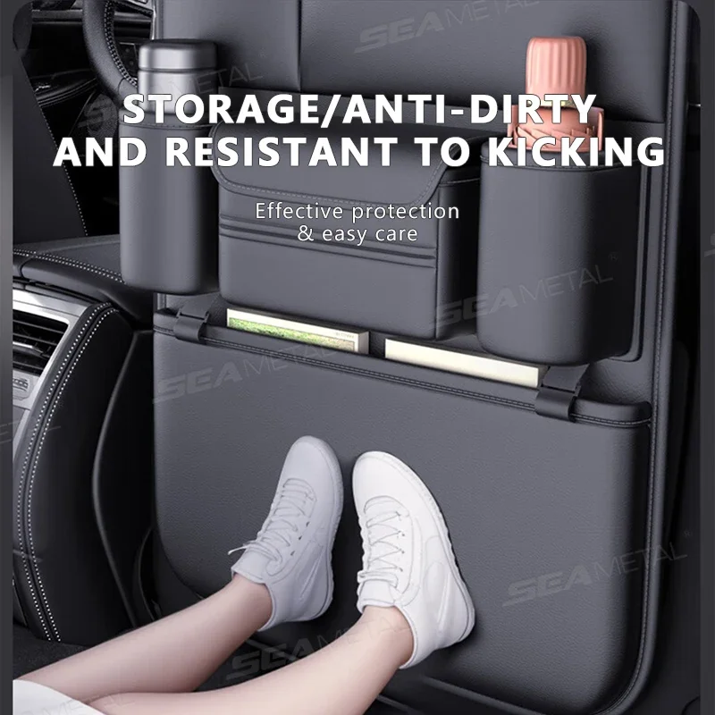 All in one Car Seat Back Storage Bag Upgraded 5-Pocket Auto Organizer Hanging Bag with Tissue Cup Holder Anti Kick Pad image 2