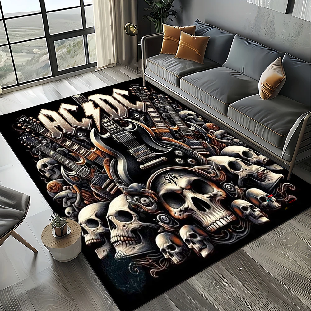 AC/DC Rock and Roll Band Sign Cartoon Carpet Rug for Living Room Bedroom Home Sofa Decoration,Kids Area Rug Non-slip Floor Mat