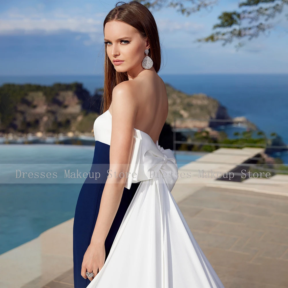 Abiti per la madre della sposa per matrimoni abiti da sposa blu Navy avorio donna 2023 abito da sera a sirena con spacco laterale lungo