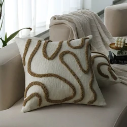 Coffee Pillow Cover Chenille Cushion Cover 45x45cm for Living Room Sofa Home Decoration Simple Line Tufted Zippered Closure