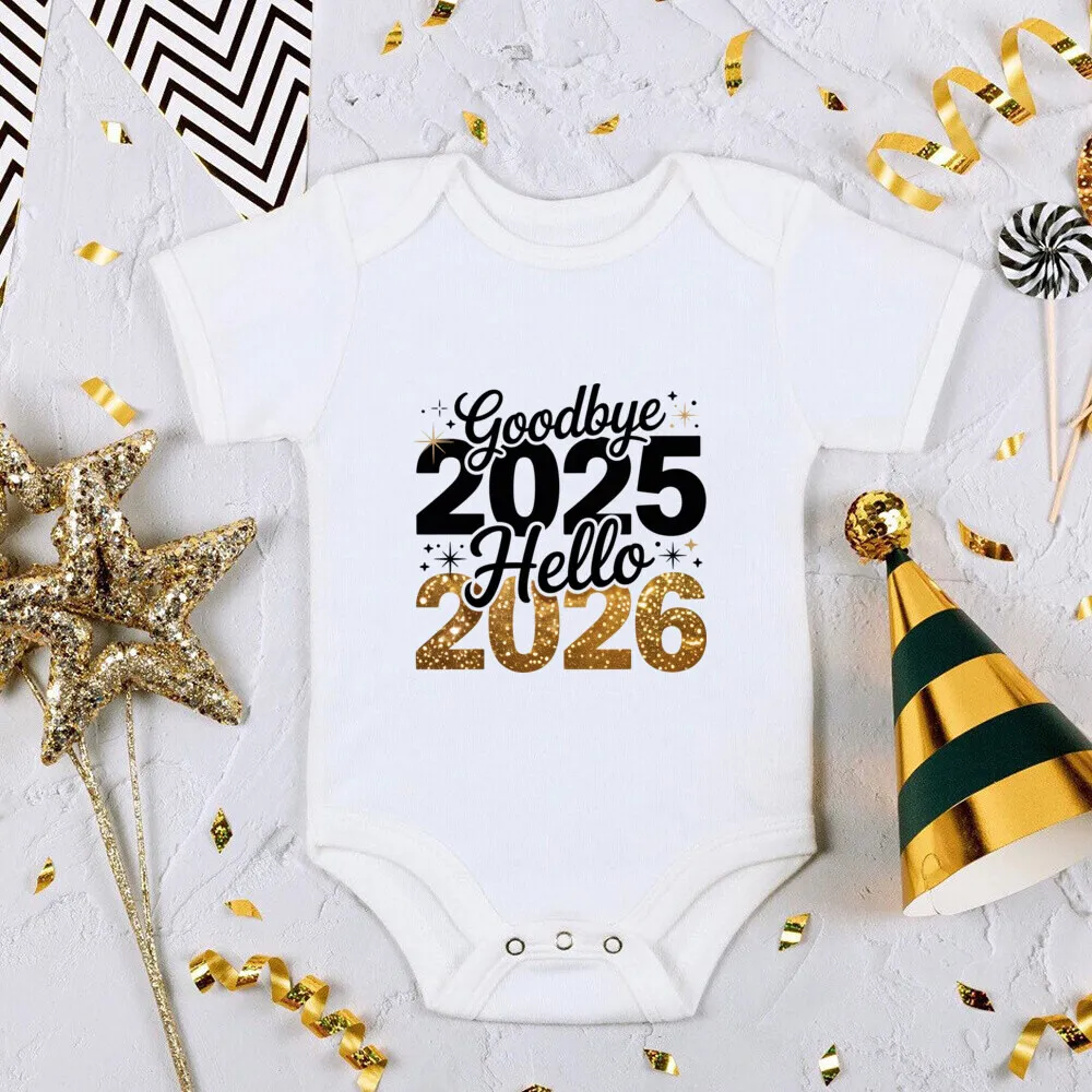 وداعا 2025 مرحبا 2026 سنة جديدة سعيدة قمصان عائلية 2026 السنة الجديدة الوالدين والأطفال بلايز رومبير الطفل عطلة الملابس