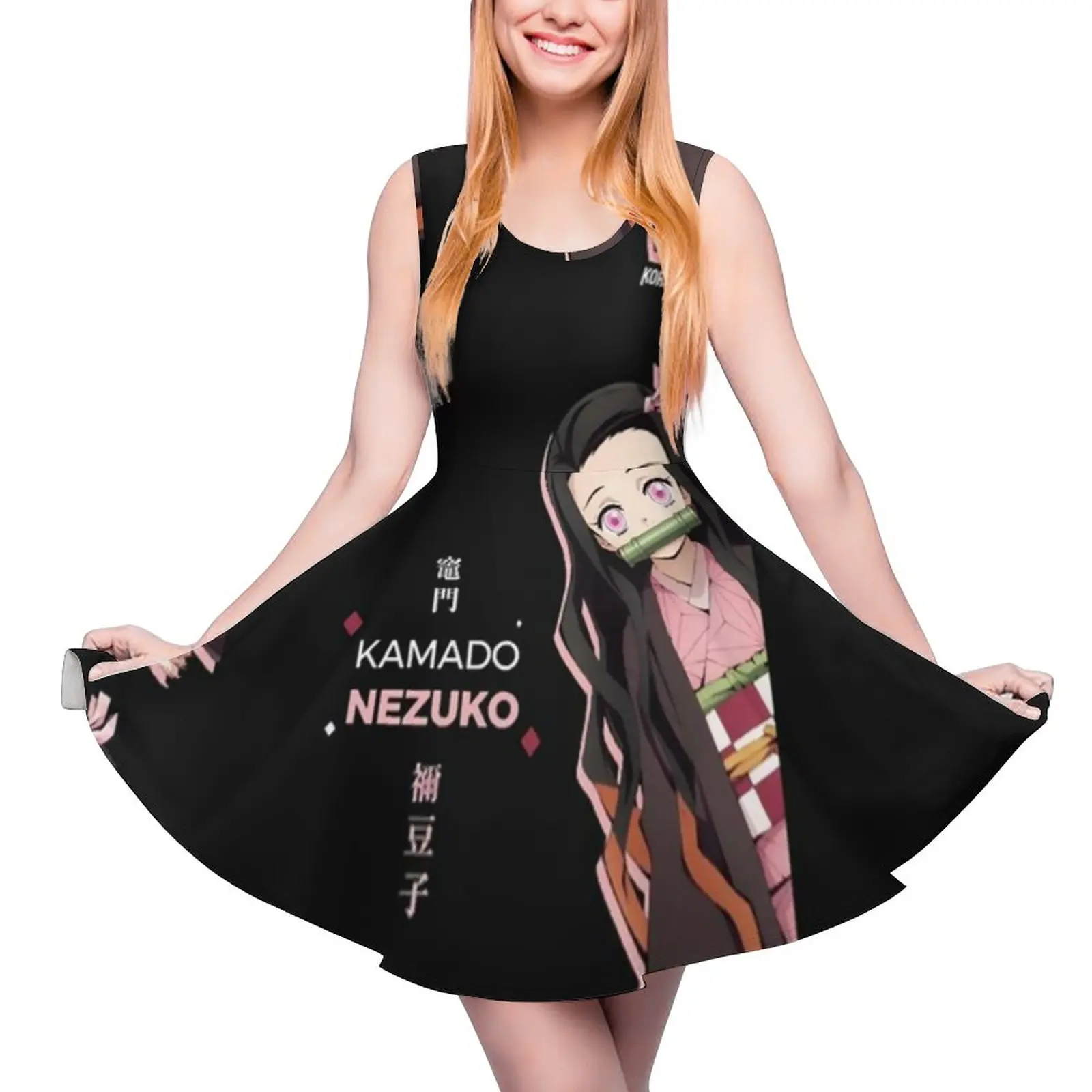 Nezuko Dress Japanese Female Dresses Holiday New Retro Pattern One-Piece Dress