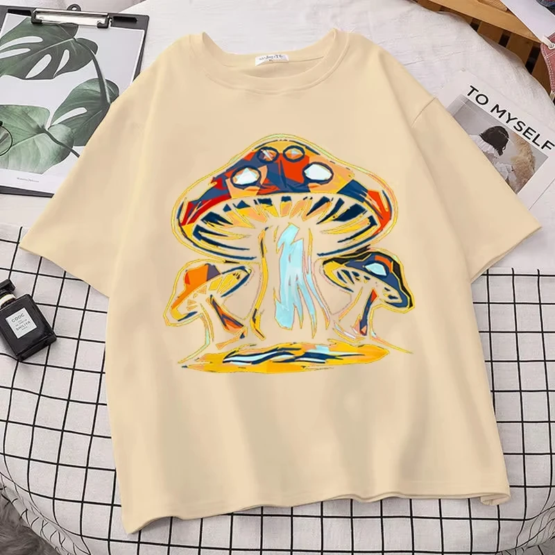 Retro Graphic Tees Women Summer Loose Vintage Boho Mushroom Women T Shirt Psychedelic Hippie Art Tshirt Clothing Tops Femme Soft
