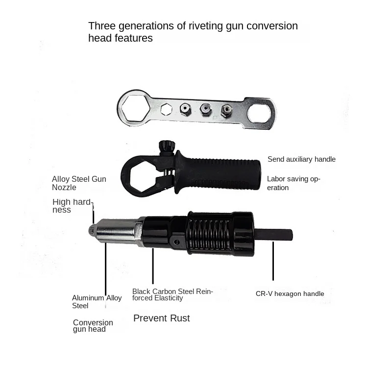 Rivet gun, electric conversion head, nut grab, core-drawing rivet hand, electric drill, nail puller, pneumatic machine