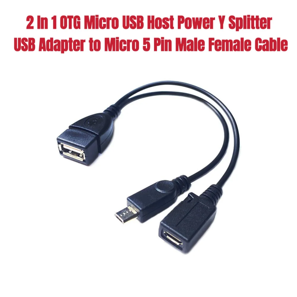 1pcs 2 In 1 OTG Micro USB Host Power Y Splitter USB Adapter to Micro 5 Pin Male Female Cable