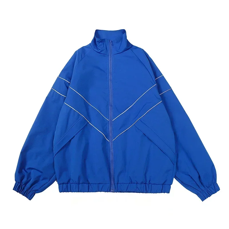 

Reflective Striped Design Jacket Street Loose Sports Outerwear Casual Outwear Windbreaker Man Women Rib-sleeve Coats