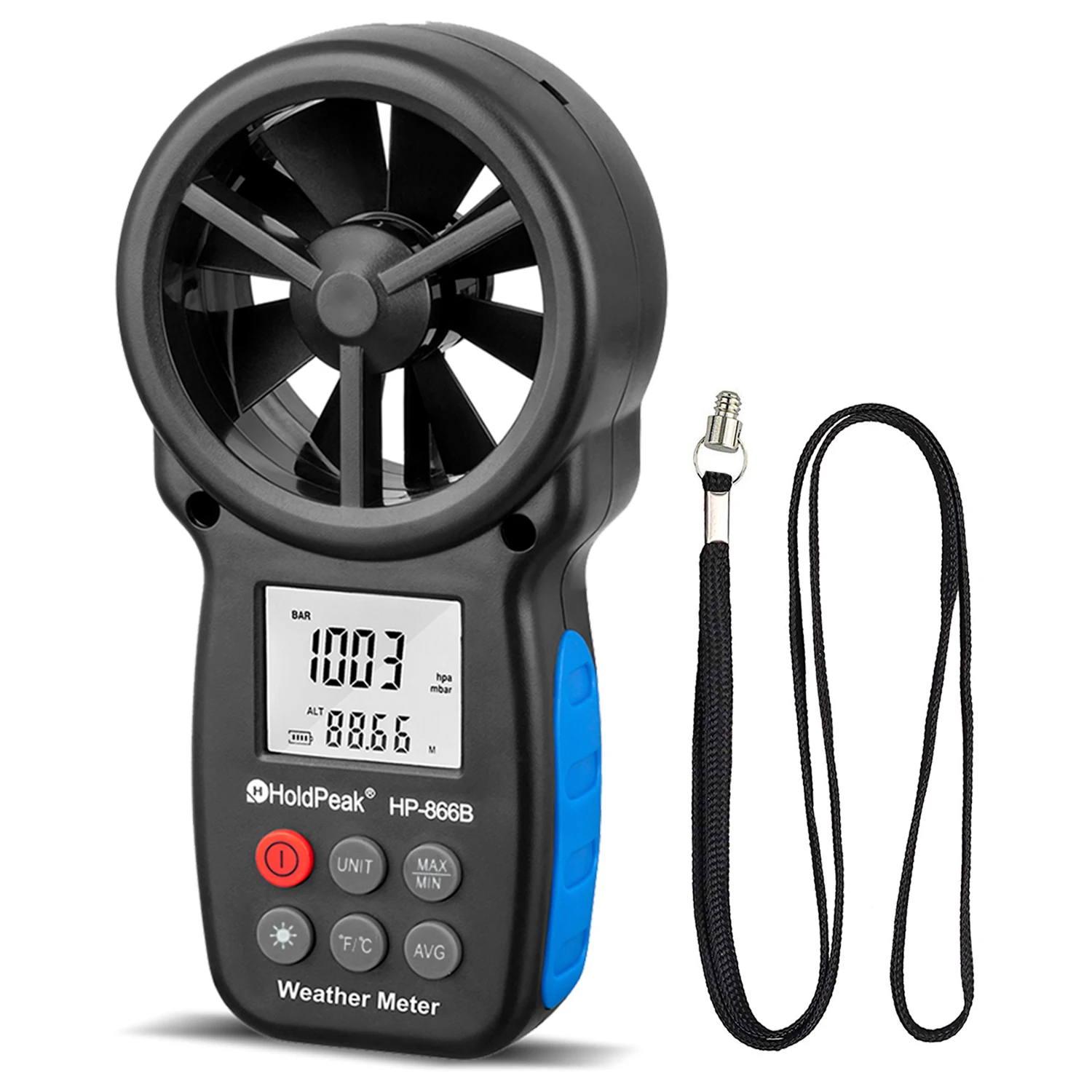 

HP-866B Anemometer Wind speed & temperature,Wind chill indicstion Hand-held Current/Average/Max/Min LCD back-light HOLDPEAK