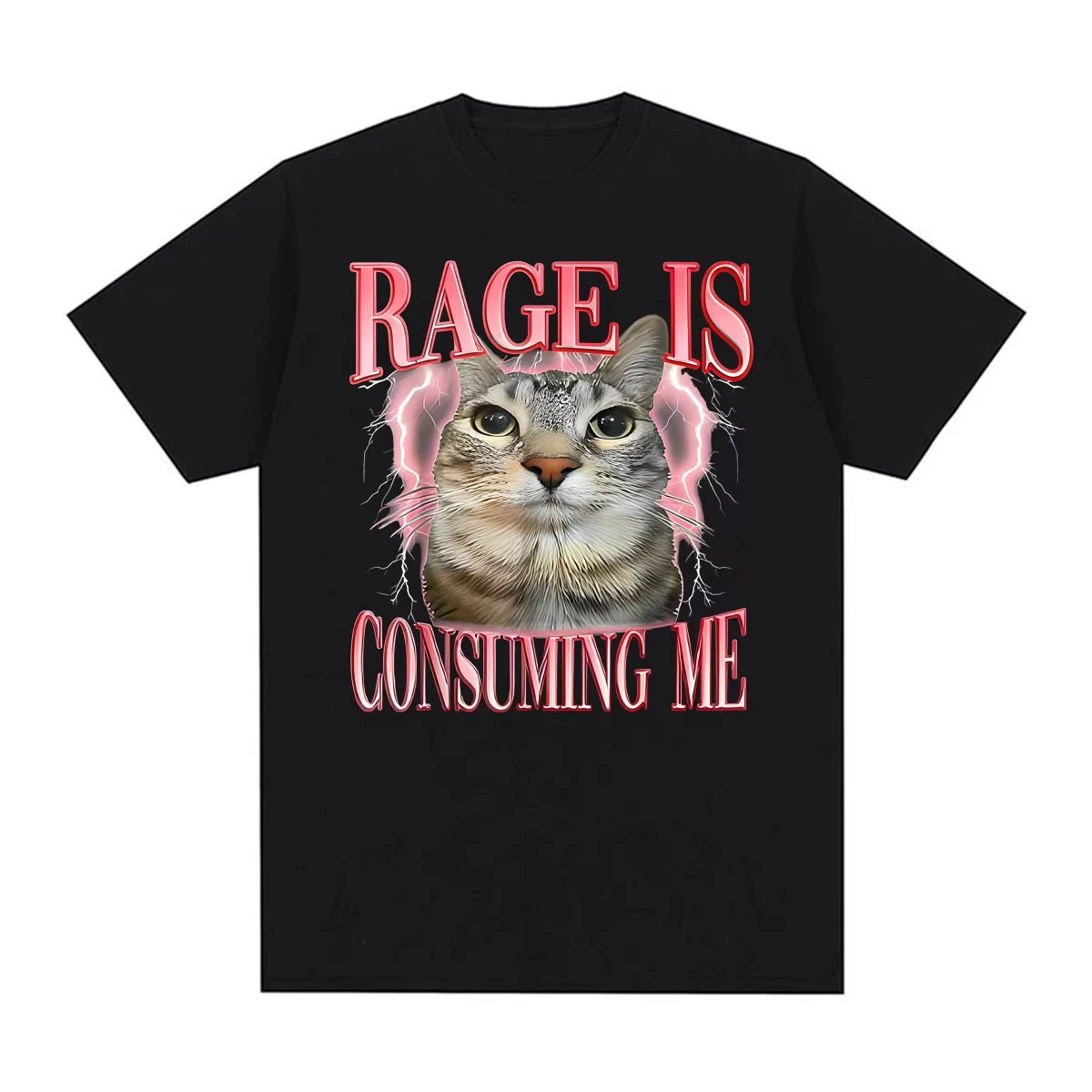 Funny Cat Meme Rage Consumes Me Edgy Graphic T Shirt Men's Clothing High Street Oversized Tee Shirt Unisex Casual Cotton T-shirt