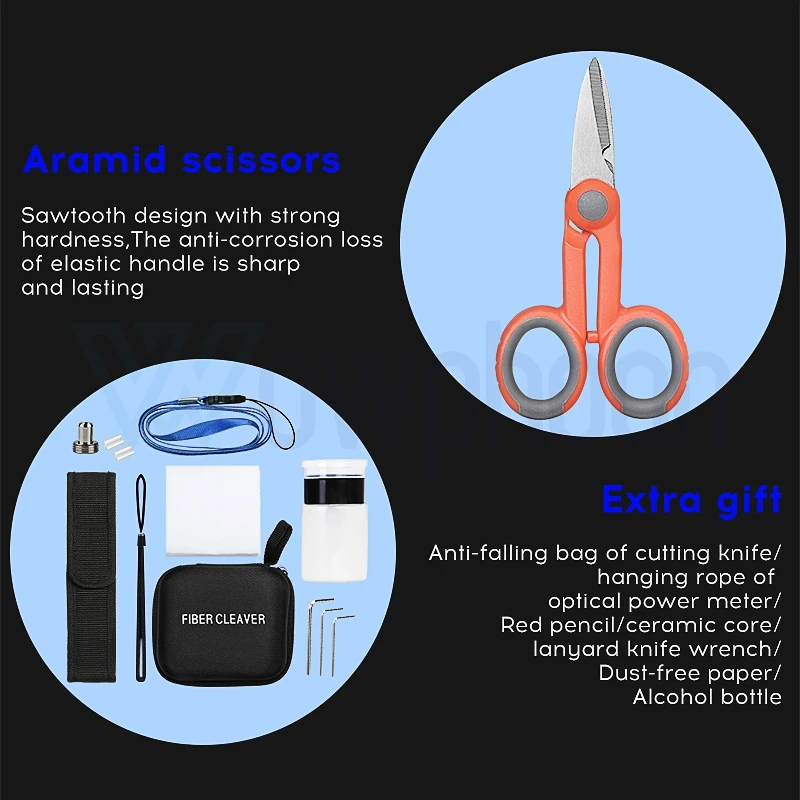 ชุดเครื่องมือไฟเบอร์ออปติก FTTH พร้อมมิเตอร์วัดกำลังแสง30mW VfL อุปกรณ์ตรวจจับความผิดปกติของภาพ30mW อุปกรณ์ตัดสายไฟและกรรไกร DIY